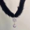 Elegant Mink Hair Plush Choker for Women Fashion Christmas Snowflake Pearl Pendant Necklace Wedding Party Jewelry Gift