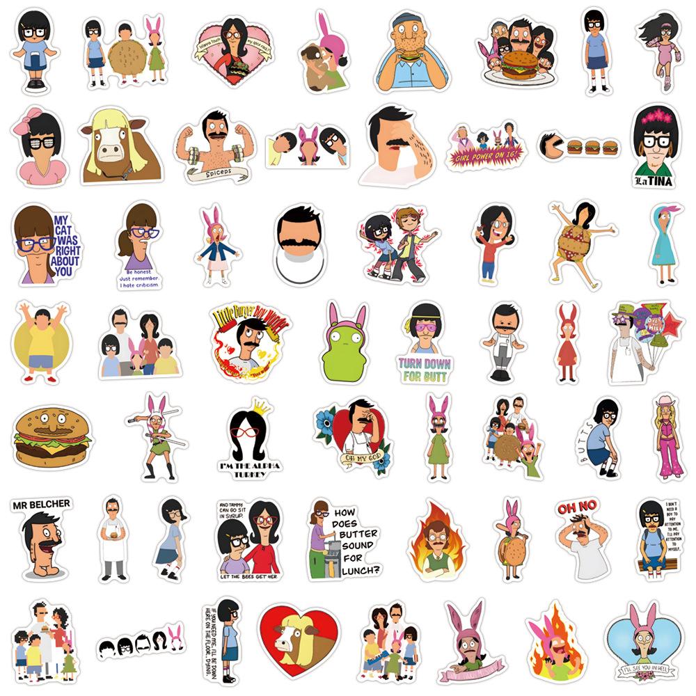 55 Stuks Bobs Burgers Graffiti Stickers Koffer Mok Stationery Mobiele Telefoon Laptop Koelkast Decoratie Doe-het-zelf Stickers beige
