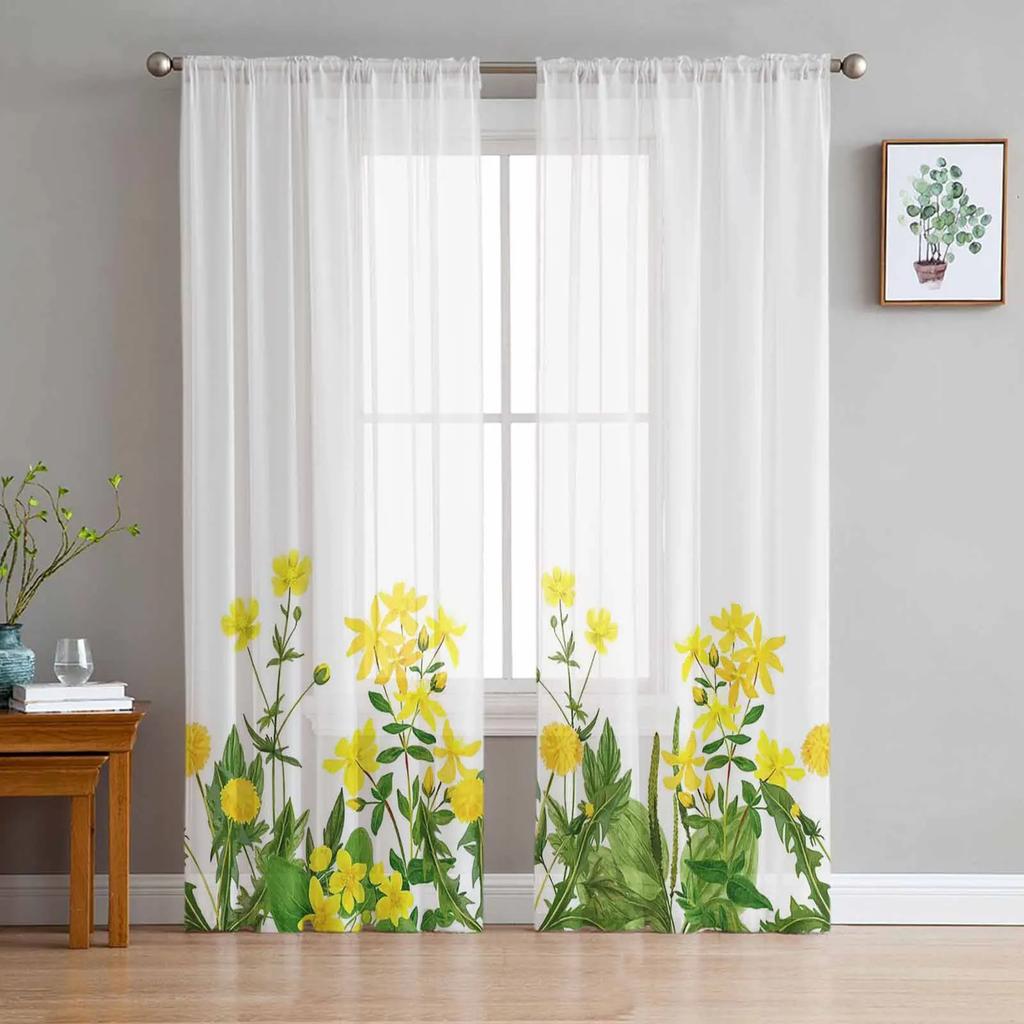 Plants Flowers Leaves Curtain Window Tulle Living Room Bedroom Kitchen Chiffon Treatment Decorations Curtains Light Filtering Made Of Polyester Area