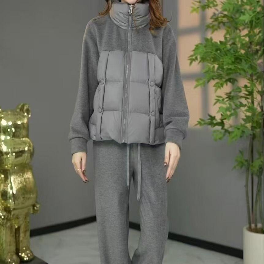 

Хлопковый костюм, Утепленная теплая куртка, Женские брюки прямого кроя с плюшевой подкладкой, Костюм-двойка, Женская зимняя модная одежда XS серый