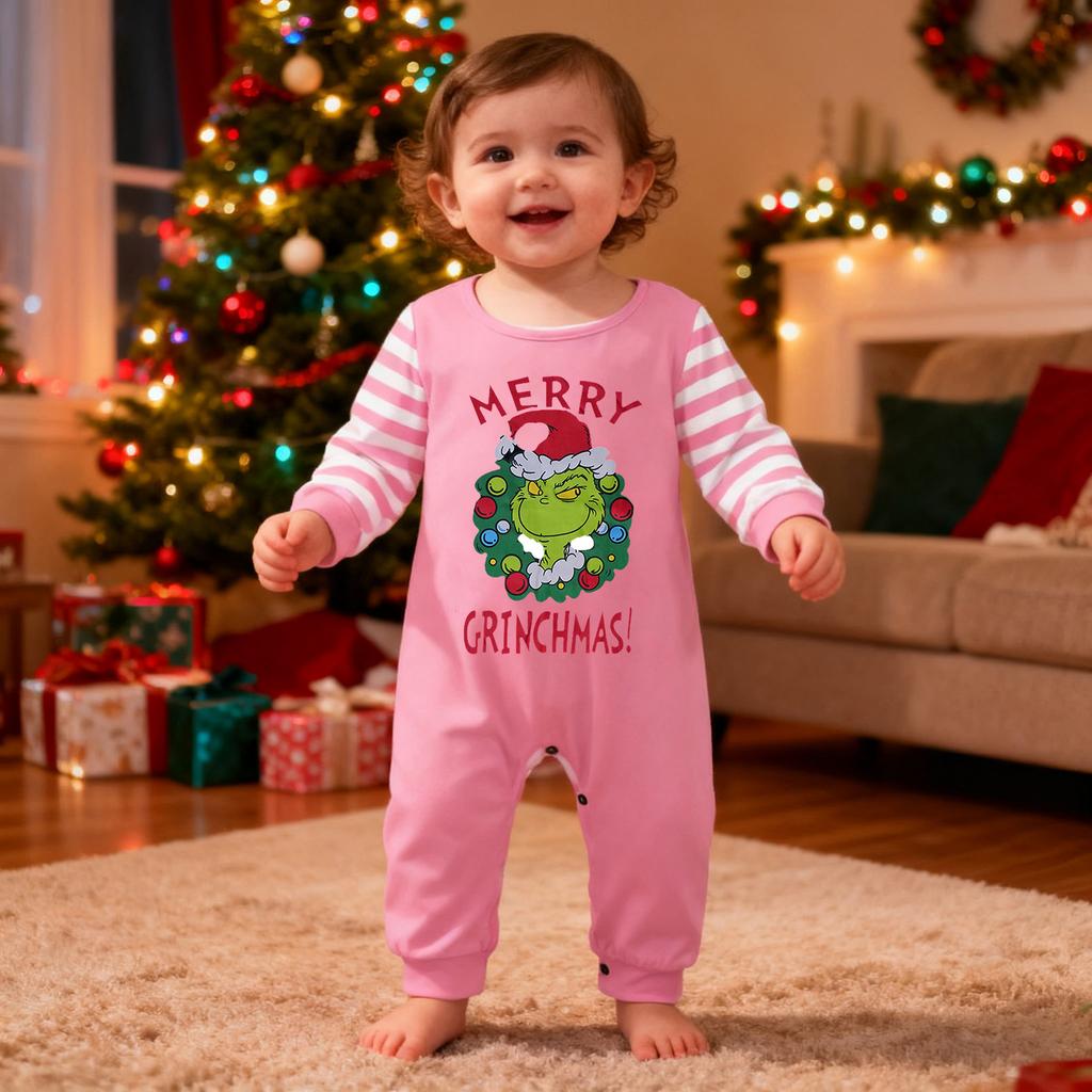 Print Cute Family Set Pajamas, Home Clothes, Family Set Long Sleeve Top Pants Set