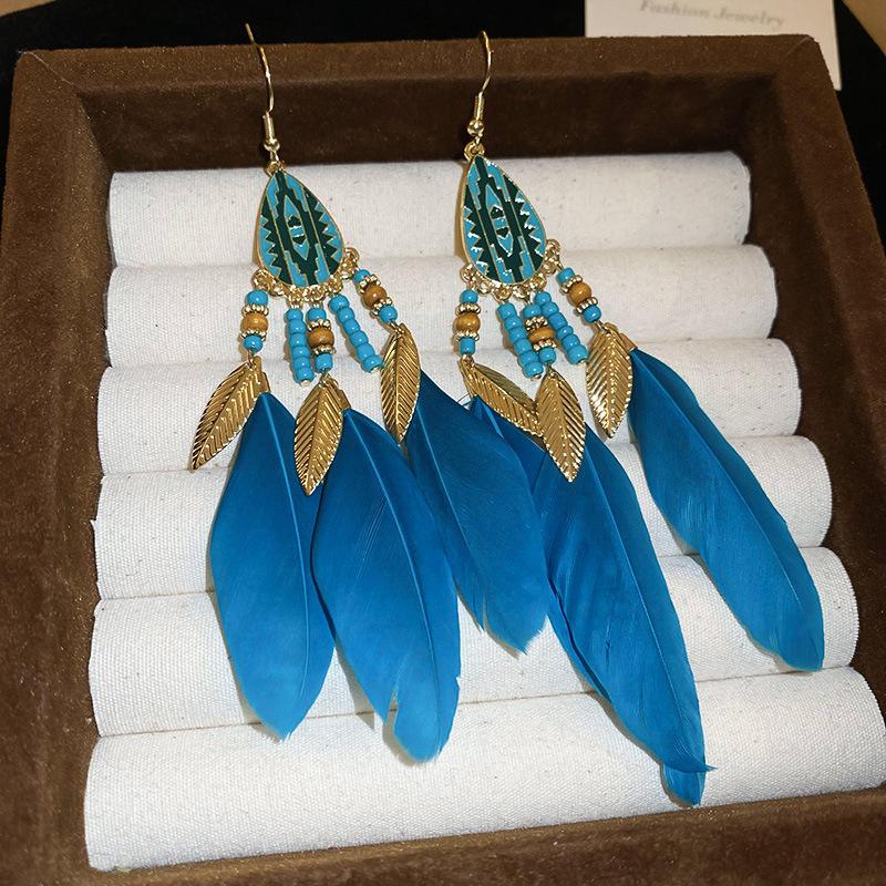 

GemChic женские новые винтажные разноцветные перья кисточки бахрома серьги этническая мода крючки серьги на день рождения рождество ювелирные изделия подарок