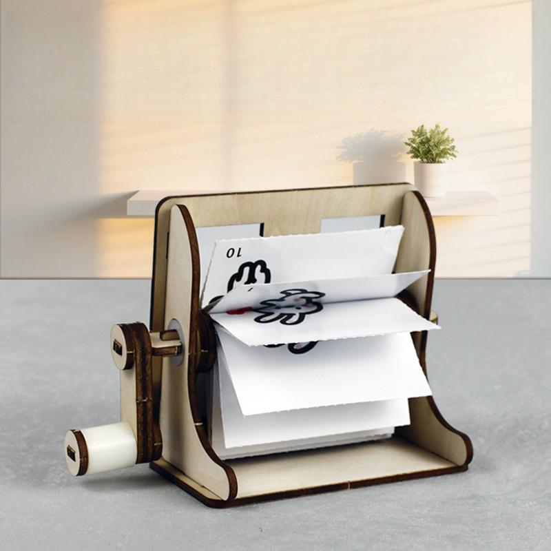 Lovely Rabbit Rotating Science Handmade Craft Creative DIY Handmade Material Kit Hand Cranked Animation Assembly Learning Toy