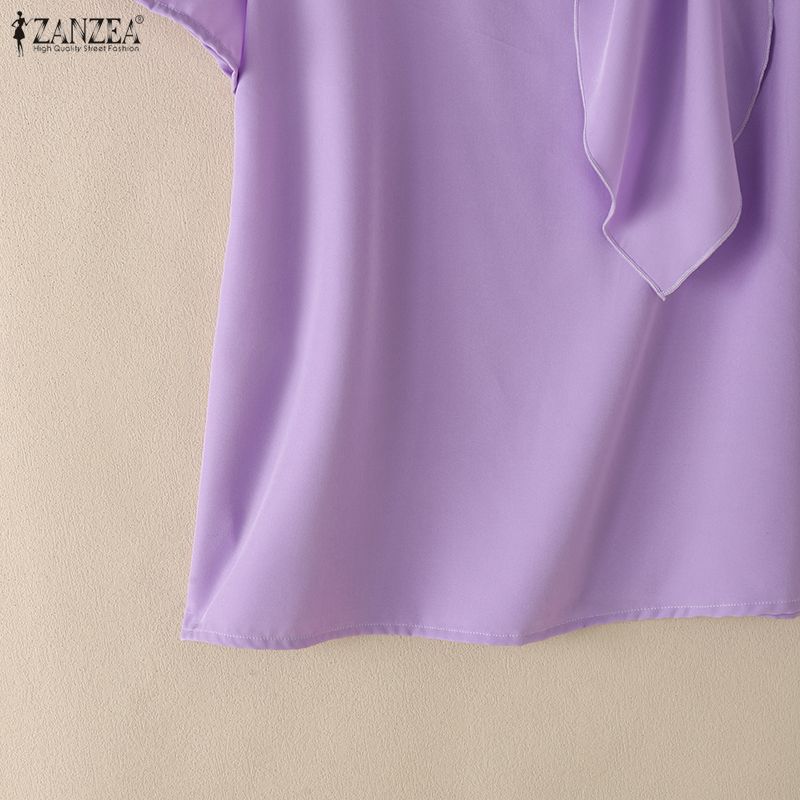 ZANZEA Women Elegant Round Neck Casual Short Sleeve Blouse
