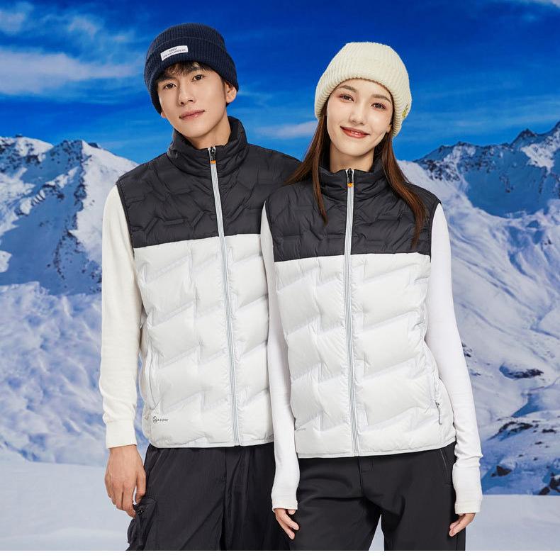 Large Size Down Vest Women's High-end White Duck Down Vest Men's Warm Couple Vest Stand Collar Autumn and Winter Class Uniform Print