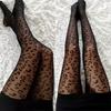 Black Sheer Tights Leopard Print Seamless Stockings Y2K Style Thin Pantyhose