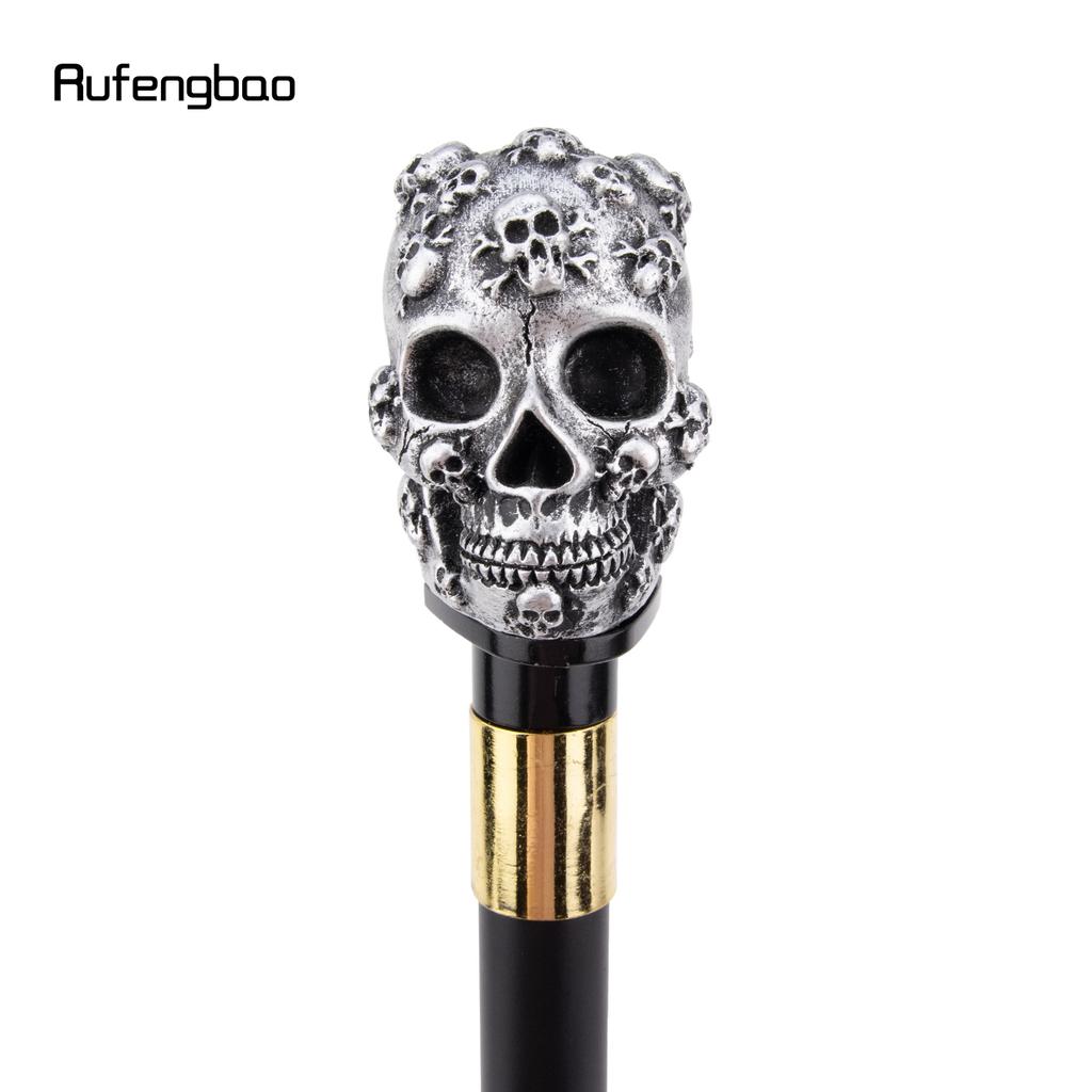 Silver Resin Skull Head Walking Cane Fashion Decorative Steel Stick Gentleman Elegant Cosplay Cane Knob Crosier 93cm