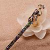 Retro Women Enamel Crystal Peacock Hair Stick Hairpin Chinese Style Handmade Hair Accessories