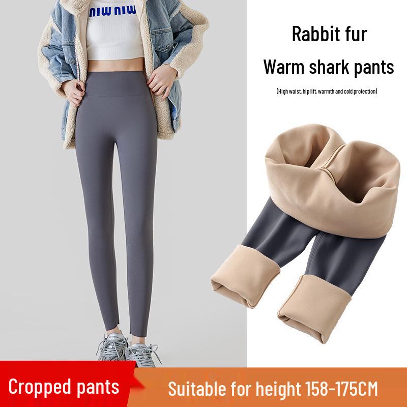 Women's Petite Plus Velvet Shark Leggings for Autumn/Winter - Thick, Tight, Cotton Yoga Pants