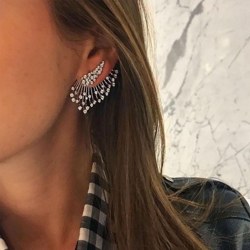 Retro Rhinestone Leaf Asymmetrical Stud Earrings: Creative and Fashionable Ear Jewelry for Women античный серебряного
