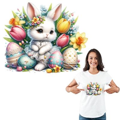 Easter Bunny Patch Iron On Clothes Flowers Transfers For Clothingwashable Heat Transfer Diy Garment Accessory New