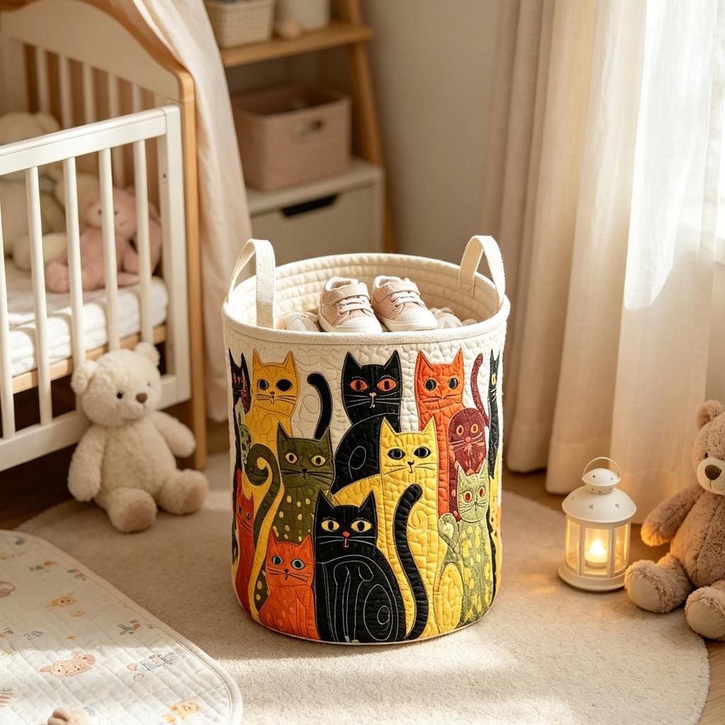Boho Quilted Laundry Basket Floral Fabric Clothes Storage Bucket Soft With Handles Storage Basket For Clothe Toy Organizer
