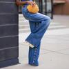 VIONA Jeans Women Wide Leg Pants Vintage Trousers High Waist Multiple Buttons Distressed Washed Female Streetwear Denims Floor Length