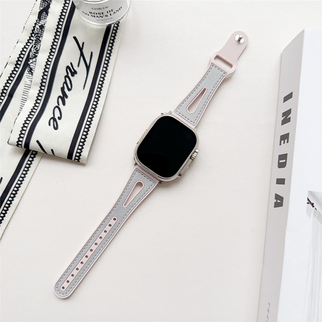 For Apple Watch Series 10 42mm/9 8 7 41mm/SE (2023) SE (2022) SE 6 5 4 40mm/3 2 1 38mm PU Leather+Silicone Watch Band