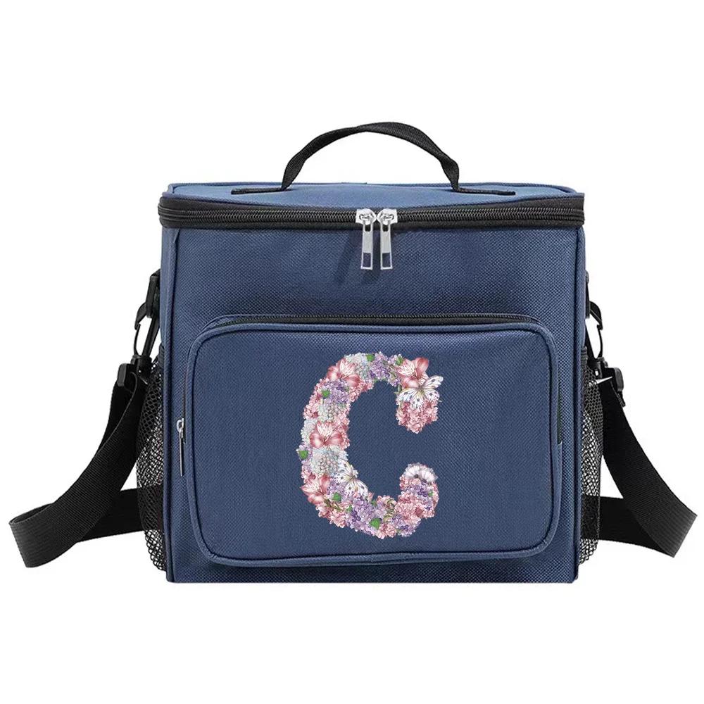 Lunch Bag Thermal Handbag Cooler Organizer Case Waterproof Outdoor Travel Shoulder LunchBox for Men and Women Rose Flower Print
