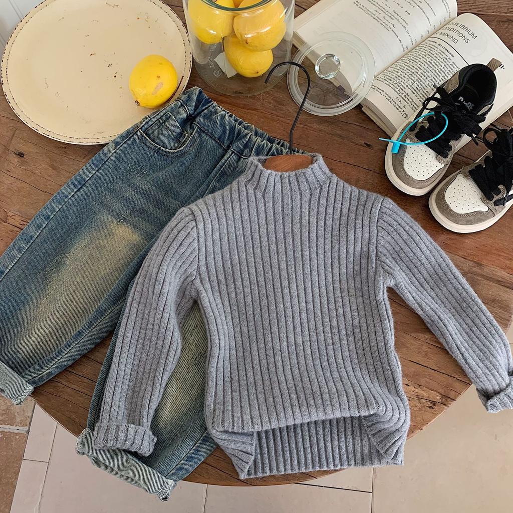 Children's Sweater Autumn/Winter New Collection Solid Color Versatile Knitted Shirt Boys' Stand Up Collar Bottom Shirt