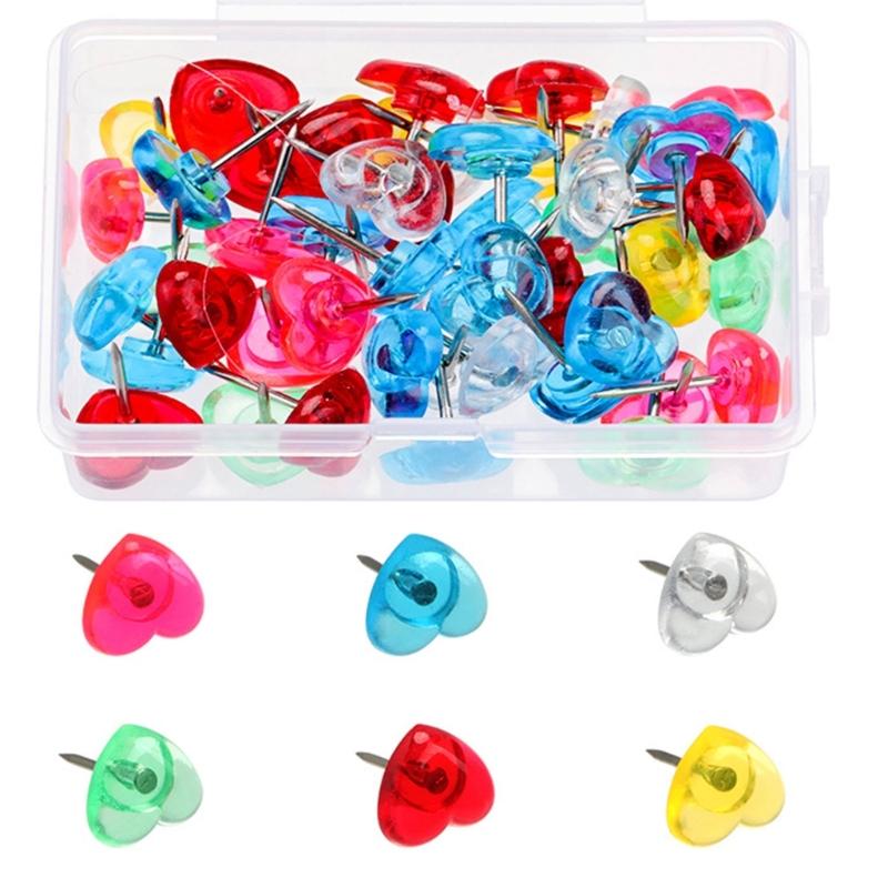 50/100/150Pcs Heart Push Pins Notice Board Thumb Tacks Pins for Office School Notice Board Display Picture Note Memos
