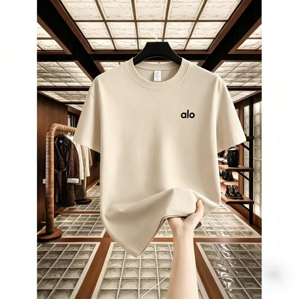 Trendy Brand Alo Letter Printing Summer Pure Cotton Loose Men's and Women's Short-sleeved T-shirt Casual Fashion Couple's Clothing