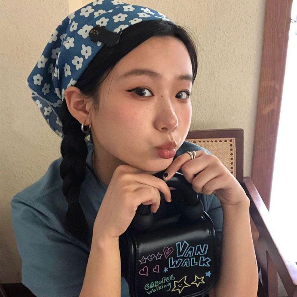Pastoral Style Printed Silk Scarf Head Scarf Floral Kerchief Simple Scarf Hair Band  Women