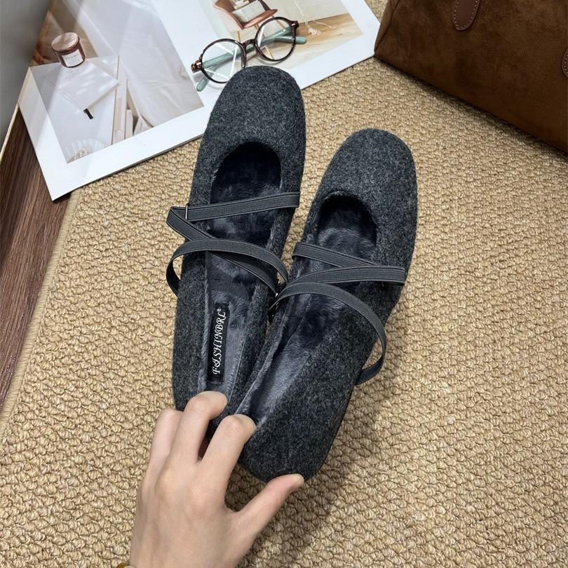 Mary Jane fluffy shoes women's autumn and winter wear 2025 new soft-soled lamb wool bean shoes piled cotton ladyshoes