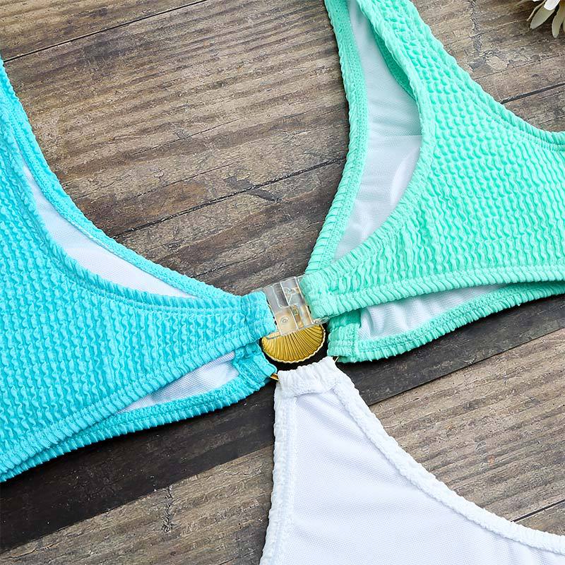 2026 Blue Green One Piece Swimsuit Women Swimwear Sexy Seashell Metal Linked Brazilian Monokini Bodysuit Beach Wear Bathing Suit