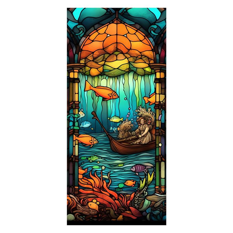 45x100cm Vitraliu Colorat Plantă Tropicală Floare Film pentru Ușă Fereastră PVC Adsorbție Statică Autocolant Sticlă Decor Acasă Decal Detașabil