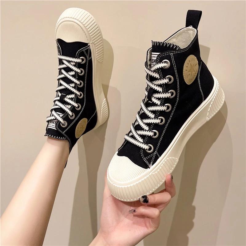 

High-top canvas shoes female new foreign gas breathable hundreds of small white shoes flat bottom casual shoes board shoes 41