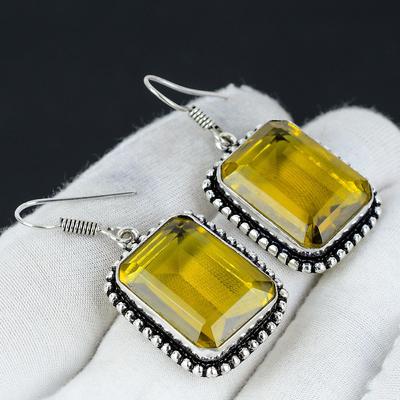 Citrine Gemstone Earring, 925 Sterling Silver Earring, Boho Silver Earring Jewelry, Bohemian Earring For Gifts, Women's Jewelry Earring