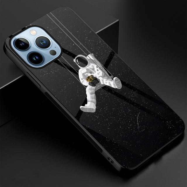 

Милый чехол с изображением астронавта из мультфильма для Iphone 14 13 12 11 Pro Max Mini Xs Xr X 7 8 6s Plus Se 2022, стеклянный защитный чехол Fundas For iPhone 12