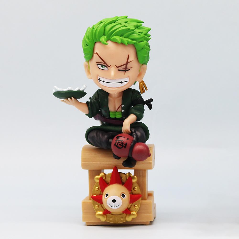 One Piece Q Version Luffy Sanji Sitting Posture Action Figure Model Car Desktop Ornament Accessorie Cartoon Decor Toys