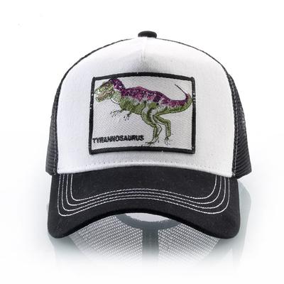 Berretto da baseball alla moda con toppa ricamata a forma di dinosauro Berretto estivo da uomo con visiera in rete Berretto da camionista snapback da donna Ossa hip-hop unisex