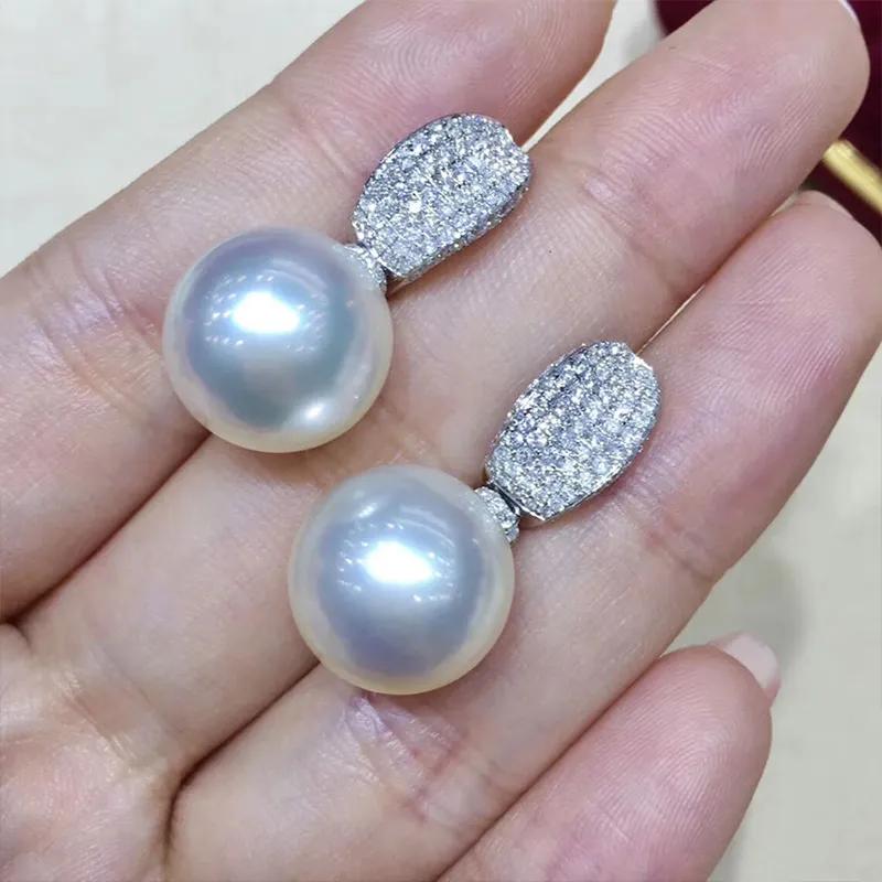 Huitan New Trend Imitation Pearl Dangle Earring for Women Luxury Silver Bling Cubic Zirconia Fashion Elegant Lady Jewelry