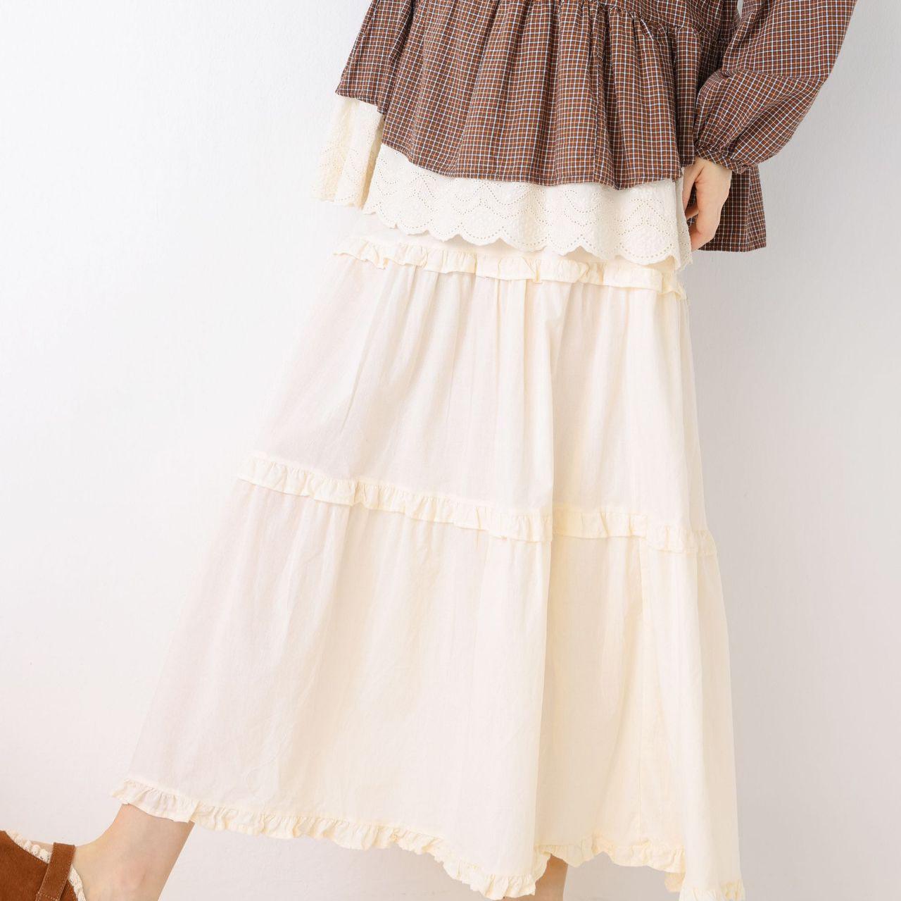 

Spring-Summer 2026 Women s High Waist White Ruffle Mid-Length Skirt One Size абрикосовий