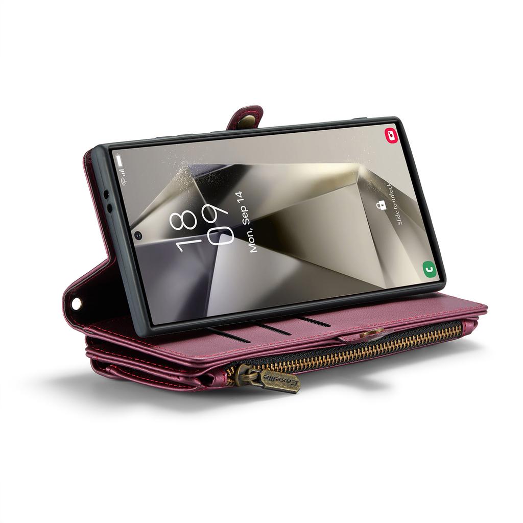 For Samsung Galaxy S25 Ultra Leather Case CASEME C36 Zipper Multiple Card Slots Phone Cover with Straps