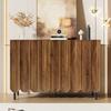 Modern wood-colored sideboard with wave doors – 120x35x80 cm – handleless, adjustable shelves – storage space for living room, hallway & dining room