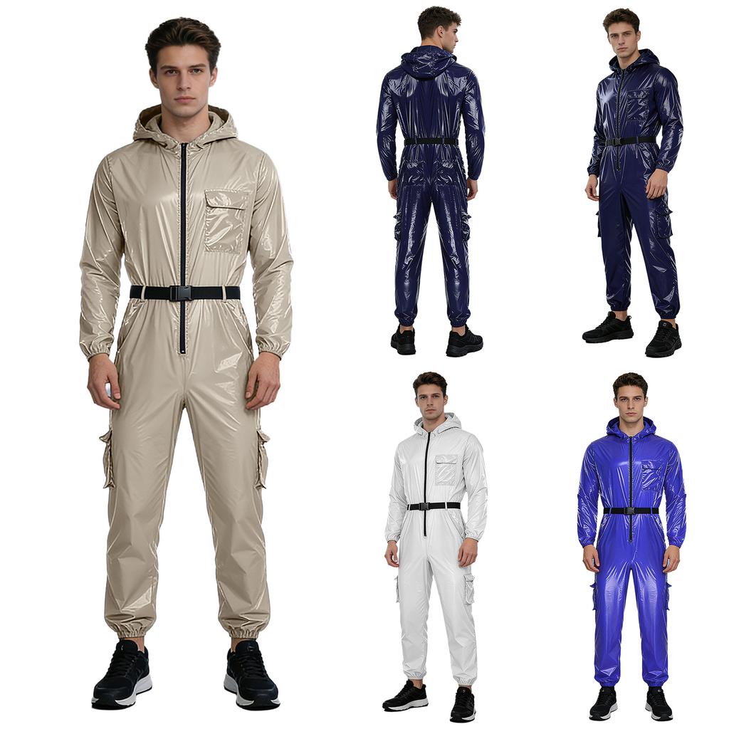 Herren Wasserabweisender Overall Mechaniker Arbeitskleidung Langarm Reißverschluss Vorne Mit Kapuze Overall