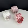 1Pieces Bow Handle Heart Ceramic Mug Creative Bow Handle Design Checkerboard Pattern Mug Coffee Cup Outdoor Tableware