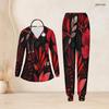 Women Plus Size Printed Nurse Scrub Set V Neck Long Sleeve Top And Pants With Pockets