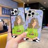 Hot-selling graffiti curly hair girl applies Apple 17 glossy glass 16/15pro large hole anti-collision mobile phone case