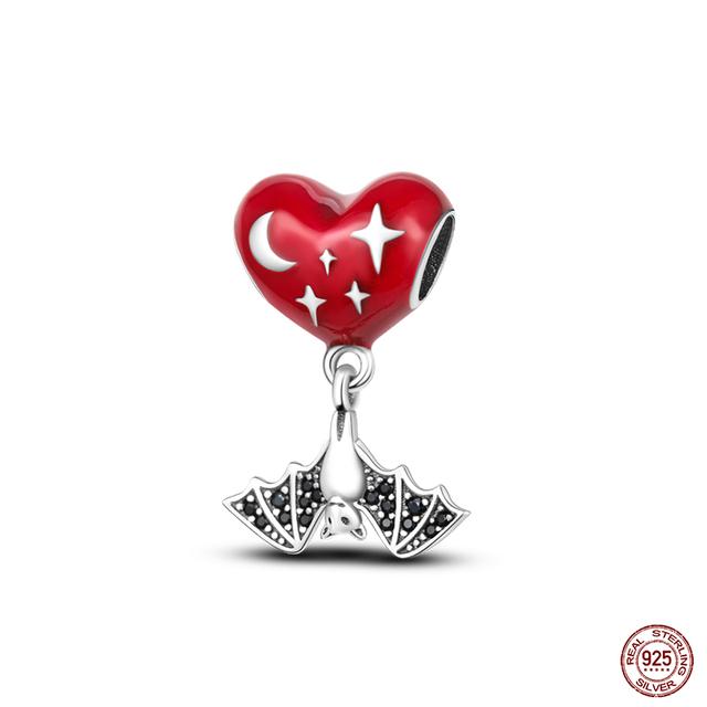 New 925 Sterling Silver Red Color Series Heart Shape Charms Beads Lucky Jewelry Gifts