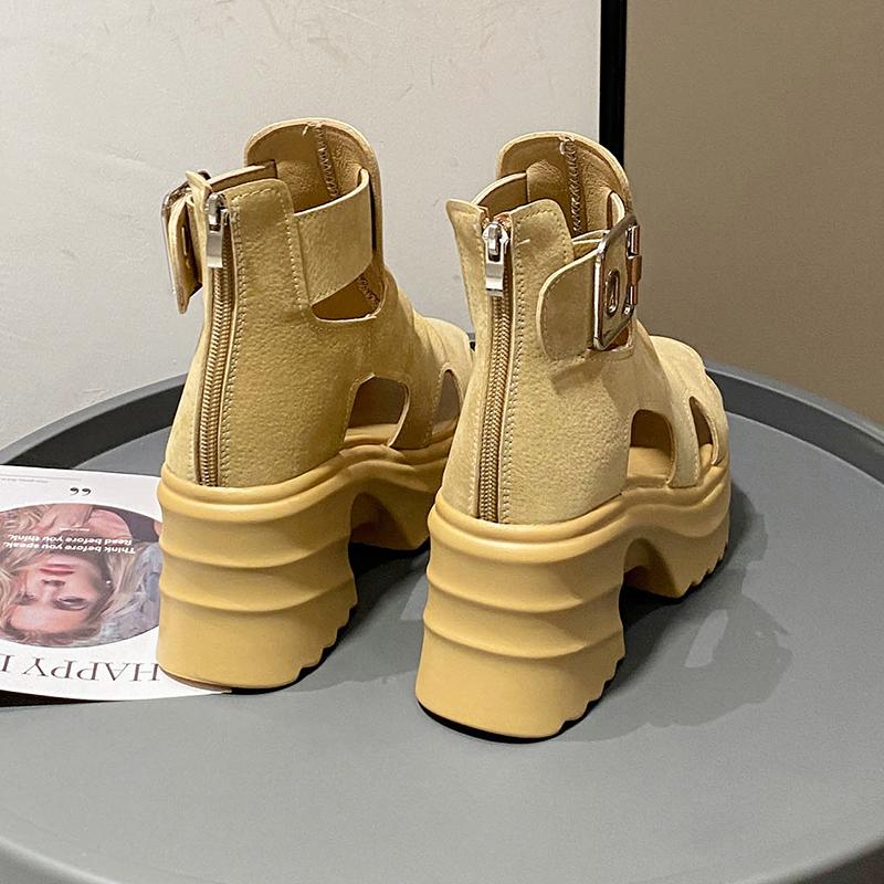 TUINANLE Women Sandals Summer High Heels Ladies Chunky Shoes Platform Wedges Sweet Zip White Sandals