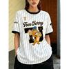 Cartoon Print Women's Summer Crew Neck Sports Soccer Shirt Loose Casual Street T-Shirt Y2K Couple Top