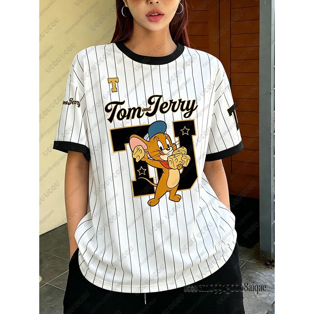 Cartoon Print Women's Summer Crew Neck Sports Soccer Shirt Loose Casual Street T-Shirt Y2K Couple Top