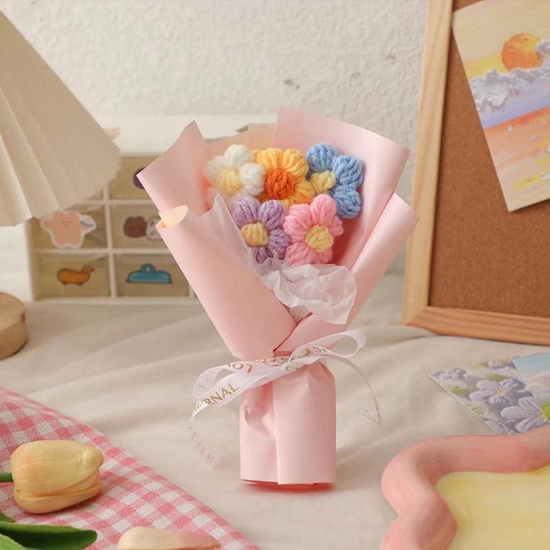 New Handmade Flower Bouquets Mini Crochet Flowers Colorful Artificial Flowers Teacher's Day Gift Floweres
