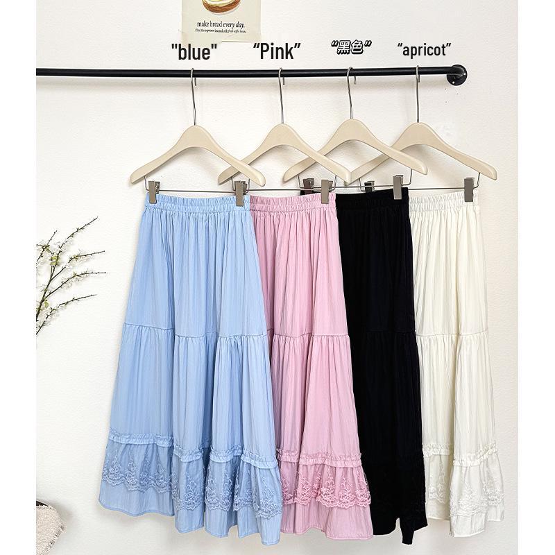 2026 Spring/Summer White High-Waisted French Lace Ruffle Skirt - Elegant & Versatile Style Small синий