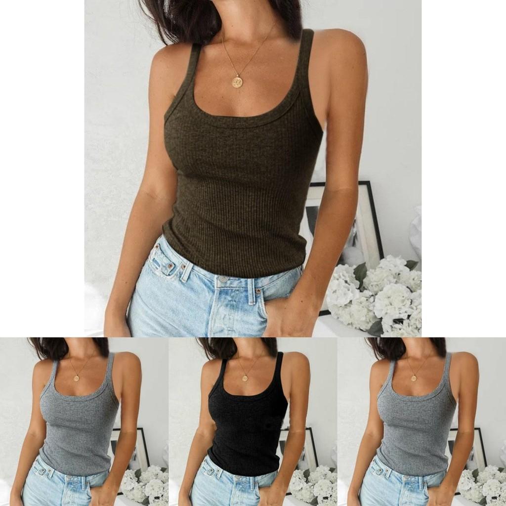 Women Ribbed Tank Top Sleeveless Cami Vest Premium Comfort Basic Blouse Casual Wear