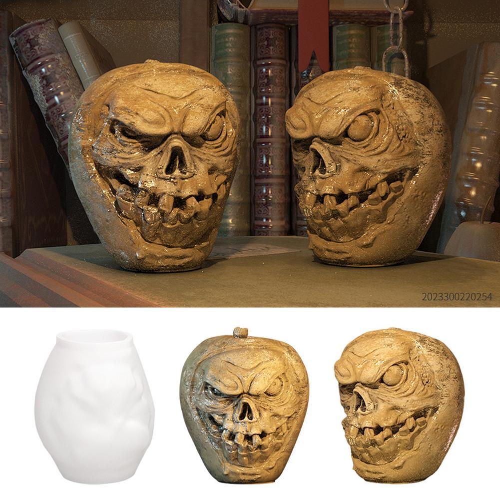 Silicone Skull Pumpkin Candle Models, Halloween Skeleton Skull Cast, Reusable Candle And Ornament Making Silicone Cast For DIY