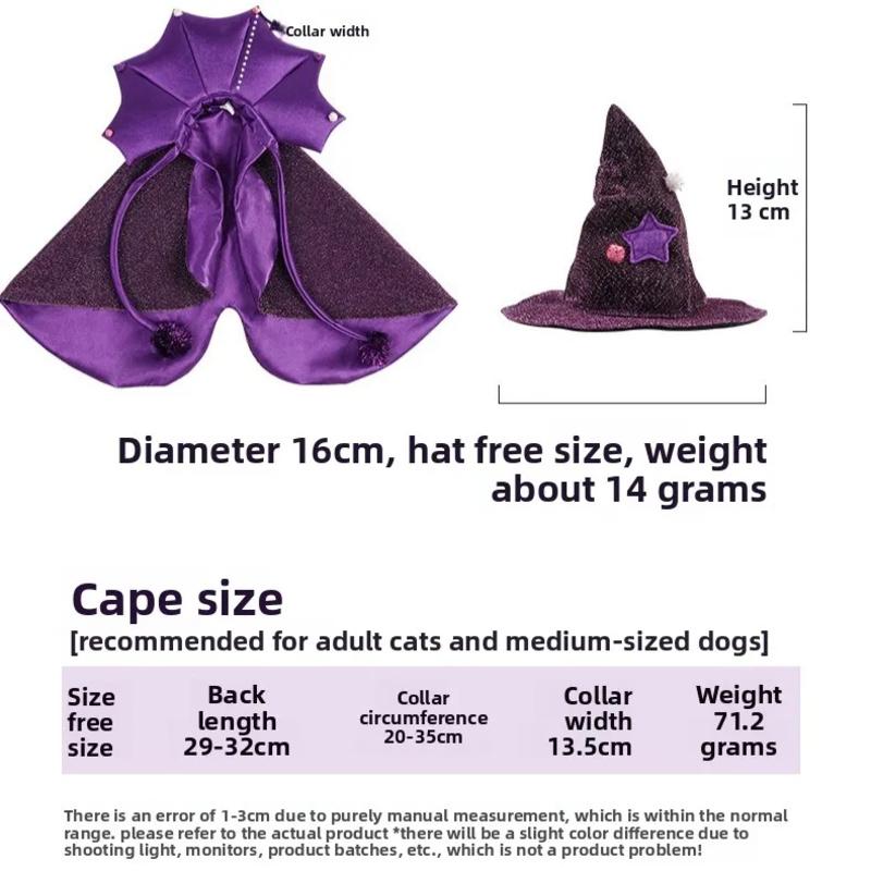 Lustiges Stern Katze Hexe Kostüm Set Lila Umhang Weicher Hut für Hunde Katzen Halloween Haustier Cosplay Party Sternenklar Lila Haustier Hexe Outfit