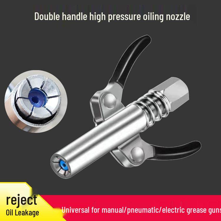 Self-Locking Grease Gun Nozzle with Double-Handle for High-Pressure Greasing