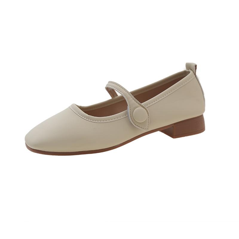 Fashion Square toe low order shoes for women in spring 2025 thick heeled women's shoes gentle evening style small leather shoes